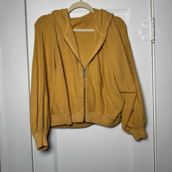 Free People Boho Popcorn Textured Oversized Zip Up Jacket In Mustard Size Medium - Picture 2 of 10
